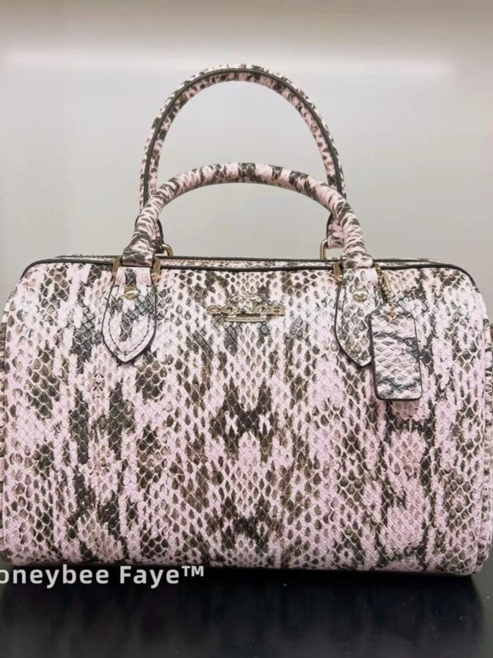 NWT Coach Rowan Satchel Bag CDW49 snake embossed leather/Gold/Pink